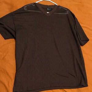 Men’s Brown V-Neck Mesh Shirt